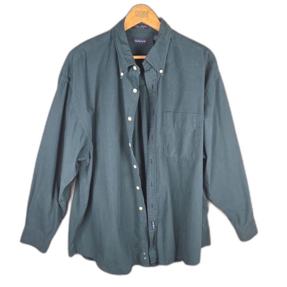 GANT Mens XL Classic Poplin Blue Green Check Button Down Shirt